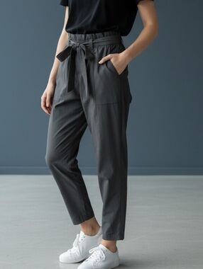 Athleta Gray Cargo Tapered Paperbag Pants with Self Tie